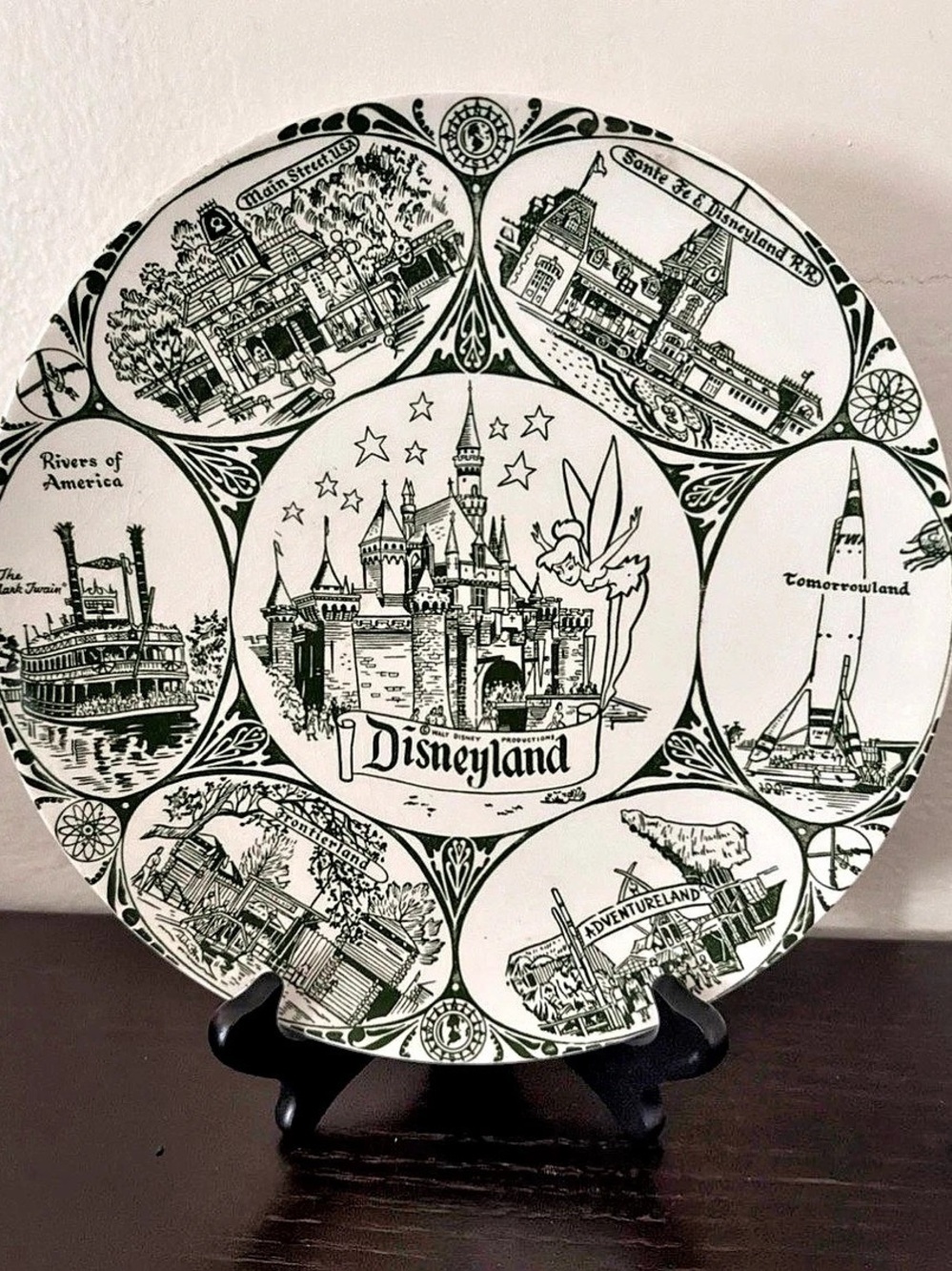 Vintage Disneyland Souvenir Plate Featuring Various “Lands” Within The Park